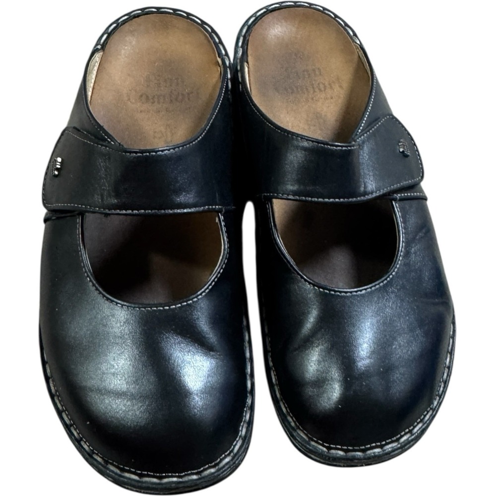 Finn Comfort Stanford Black Leather Mules sz 39